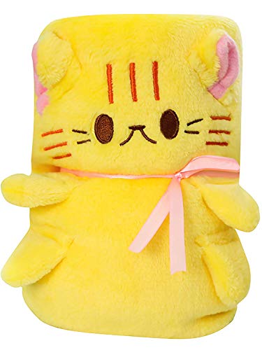 Azrte(アズルテ) ブランケット ひざ掛け ネコ アニマル 暖かい お昼寝 枕 キャット 168 猫 イエロー