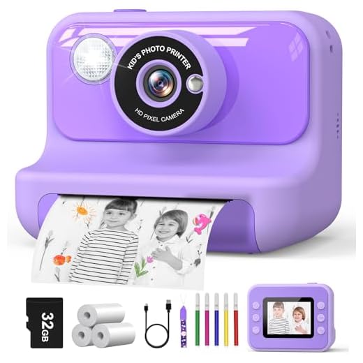 Hangrui Instant camera voor kinderen, 2,4 inch kindercamera, instant camera met 32G-kaart en printpapier, 1080p camera voor kinderen, direct printen met gekleurde pennen, cadeau voor kinderen van 3-12