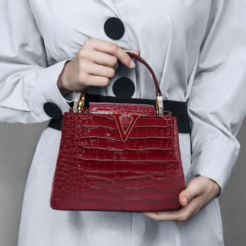 Image of TRBSXRT Small Satchel Bag for Women - Crocodile Leather Purse Classic Crossbody and Shoulder Bag