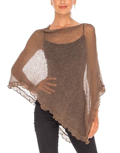 Image of SHU-SHI Women's Sheer Knit Poncho Shrug Lightweight Asymmetrical Ruffle Wrap Dressy Summer Shawl Cover Up Top