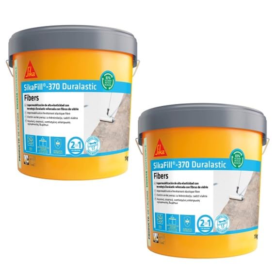 SIKA - Impermeabilización reforzada con fibra - SikaFill 370 Fibers - Gris - Pintura acrílica con fibras de vidrio para impermabilización de cubiertas y terrazas visitables - Puenteo de fisuras - 5kg