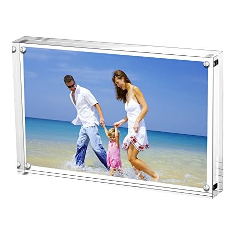 Acrylic Photo Frames 15 x 20 cm (6x8 inch), Magnetic Acrylic Block Picture Frame, Desktop Frameless Photograph Display - Transparent Cover