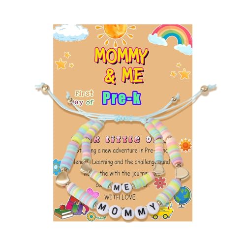 Image of First Day of PREK Bracelet, Mommy and Me Bracelet Set for 2 First Day of Rre-k School Gifts Back to Schoo for Boys Girls and Mommy, middle, blue, 2024KB-2