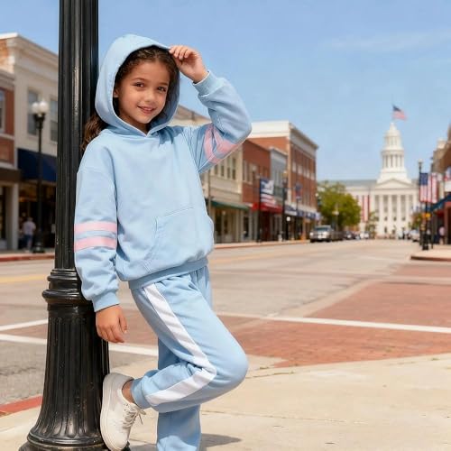 Image of 2025 Girls Sweatsuit Set Cute Hooded Sweatshirt & Jogger Pants with Pocket Casual Outfuts Set