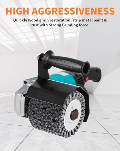 Image of 4.7 inchx 4 inch Twisted Steel Wire Wheel Multi Surface Texturing, 0.02 inch Coarse Knotted Wire Brush Drum Surface Conditioning Tool for Metal Removing Rust Wood Grain Restoration-3 /4 Quad Keyway