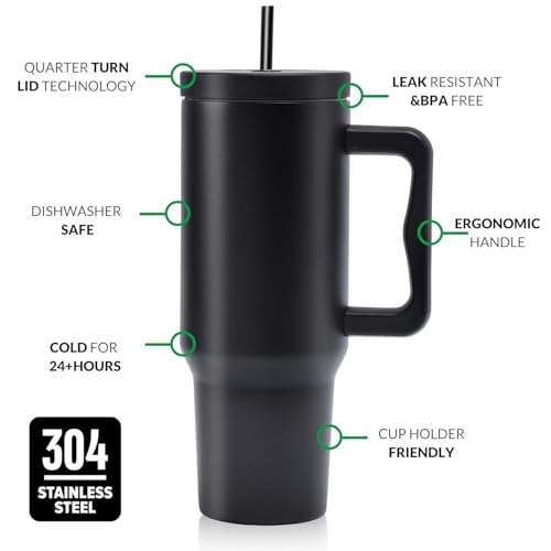 Image of SKDBPM Personalized Stainless Steel Tumbler with Handle, 1200ml Capacity, Black Insulated Travel Mug with Straw, Custom Name Design (Black (3rd Generation))