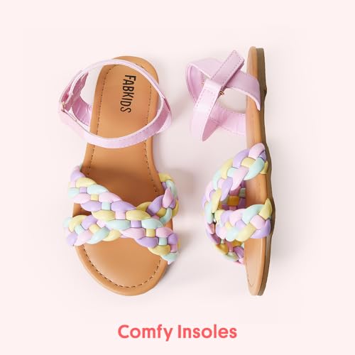 Image of FabKids Girls Braided Open Toe Ankle Strap Flat Lightly Padded Sandals Summer Holiday Party Dress Shoes for Toddler Little Kid Big Kid