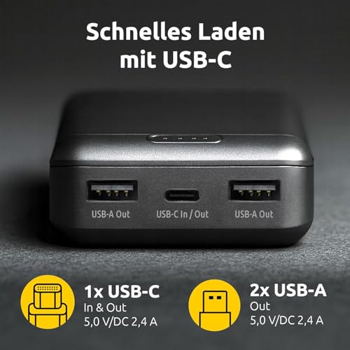 Intenso B10000 – 10.000 mAh Powerbank, mobiler Zusatzakku, USB-C & 2X USB-A, LED-Statusanzeige, geprüft in Deutschland, schwarz 3