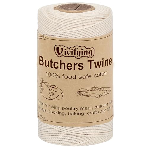 Vivifying Butchers Twine, 100M/328 Feet 3ply Natural Cotton Butchers String, Food Safe Cooking String for Tying Meat, Kitchen Twine for Making Sausage and Trussing Poultry (White)