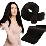 Full Shine Black Sew in Hand Tied Weft Hair Extensions 60 Gram Thick Remy Human Hair Sew in Human Hair Extensions Jet Black 22 Inch