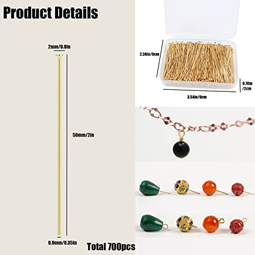 700 Pieces Flat Head Pins 2 Inch For Jewelry Making Diy, Straight Head Pins Findings Gold Jewelry Making Pin Metal End Headpins For Craft Earring Bracelet Necklace Pendant Supplies #TOP1