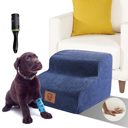 ZNM Haustiertreppe, Abnehmbar Hundetreppe für Sofa Bett, Tragbar Katzentreppe mit Waschbar Bezug, Haustierleiter für Hunde und Katzen mit 1 Fusselrolle (2 Stufige) Cover