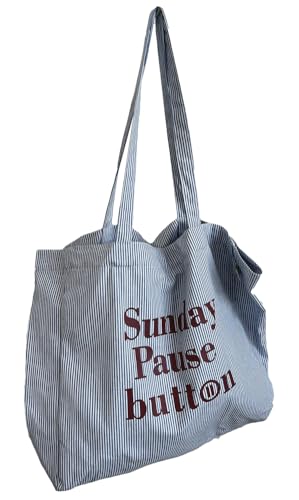 Pocadri Casual Canvas Tote Purse Women Large Shoulder Bag Striped Handbag Simple Design Satchel Commuting Shopping