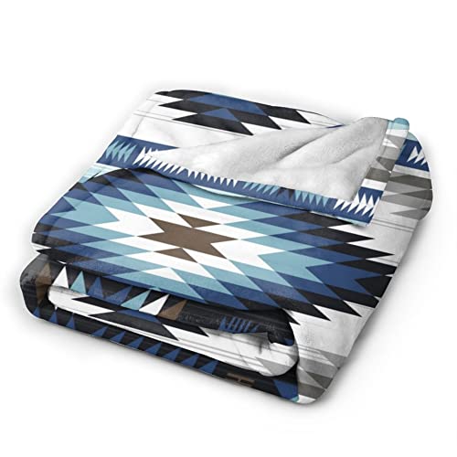 Colorful Surf Blue Colors Tribal Navajo Pattern Aztec Abstract Geometric Ethnic Hipster Design Throw Blanket Super Soft Fluffy Warm Stripe Plush Blanket For Sofa Couch Bed 50 X 40 Inches #TOP1