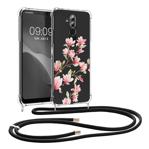 kwmobile Custodia Compatibile con Huawei Mate 20 Lite Cover - Back Case in Silicone TPU - Protezione Smartphone con Cordino - rosa/bianco/trasparente