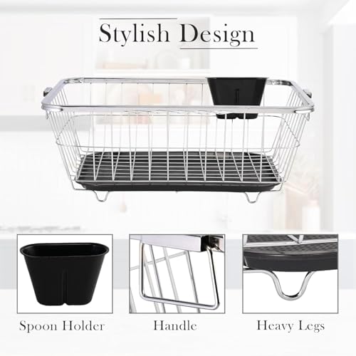 Image of E-COSMOS Stainless Steel Basket for Utensils Dish Drainer Kitchen Organizer | After Wash Utensils Basket /Dish Drying Rack Suitable,Crockery, Plates & Bowl with Spoon Holder (22x16x9 in) (Large)