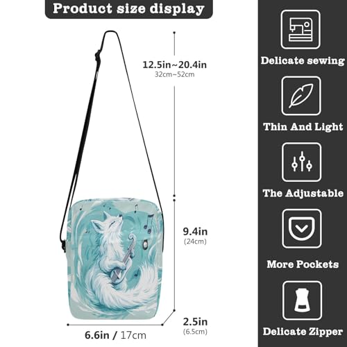 messenger bags shoulder bags Cross Body Purses Adjustable Strap for Travel Travel- White Fox Play Music Blue3