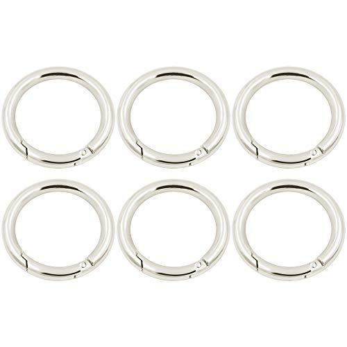 Mosquetones circulares de Fendii, 6 unidades, de colocación sencilla, Aleación, Plateado, 38 mm Cover