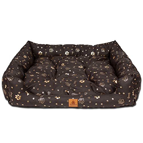 PALULLI ANIMAL Cama para Perro Almohada Extraíble Impermeable Lavado a Máquina Poliéster Suave y Cómodo Apto para Mascotas Muy Durable Resistente a las Abrasiones 95x80x18cm Marrón con Patrón de Patas Cover