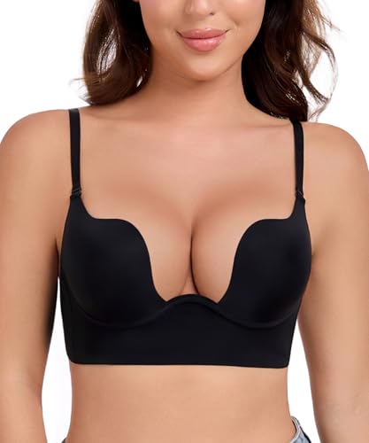 Image of Lemorosy Plunge U Backless Push Up Bra Multiway Convertible Low Cut Lifting Support Underwire Bras for Women