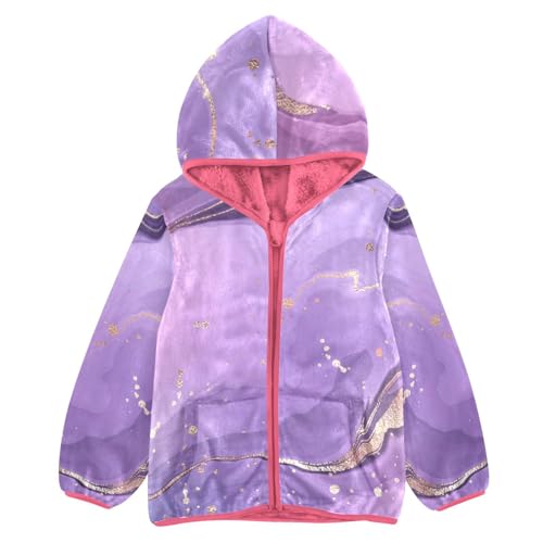 GuoChe Purple Marble Texture Gold Girls Sherpa Lined Hoodie