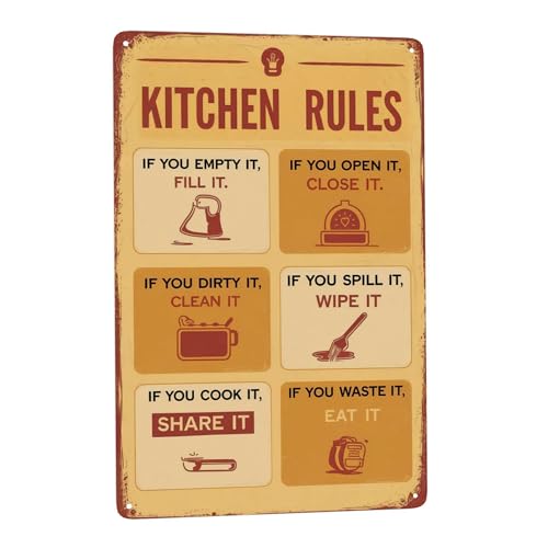 Kitchen Rules Cook Share Tin Sign Wall Plaque Funny Wall Decor For Bar Pub Office 30X40cm