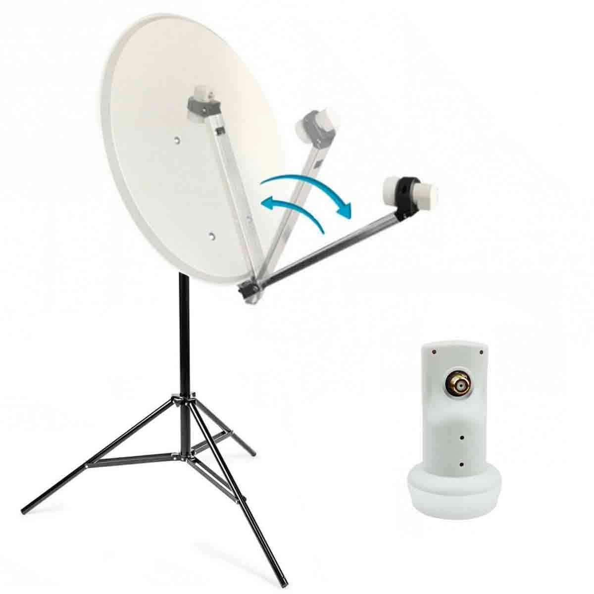Pack Parabole Satellite Acier 65cm Bras Repliable + LNB Single HDSAT + Trepied
