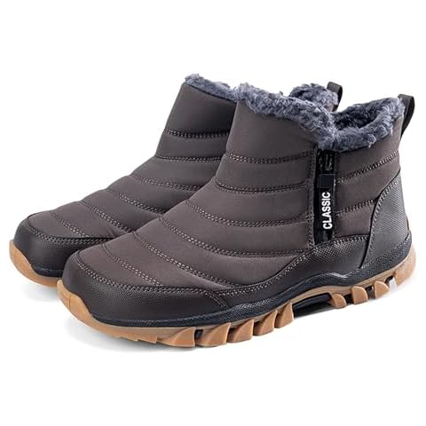 DXINZHI Men's Snow Boots Lightweight Waterproof Winter Boots Fur Lined Anti-slip Cold Weather Shoes Winter Trekking Warm Ankle Boots (grey-8) Cover