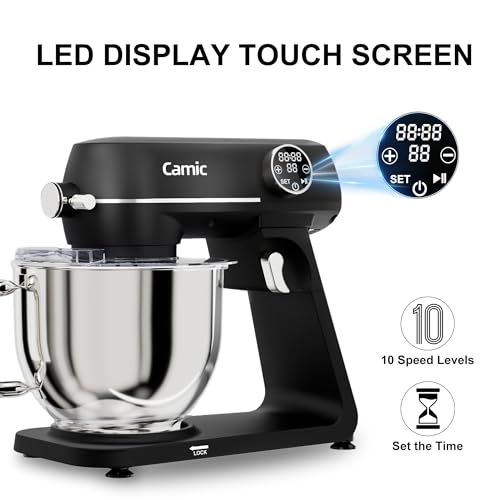 Image of 8.45 QT All Metal Stand Mixer, Black | 10 Speed, Digital Timer & Tilt-Head, Whisk Dough Hook Mixing Beater, Large Capacity, For Baking, Cakes, Cookie, Bread, Salad