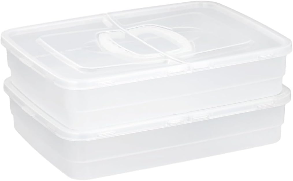 2-Pack Pizza Dough Proofing Boxes With Handles, 14.2 X 10.4 X 3.0 Inch Clear Storage Trays For Pizza Dough