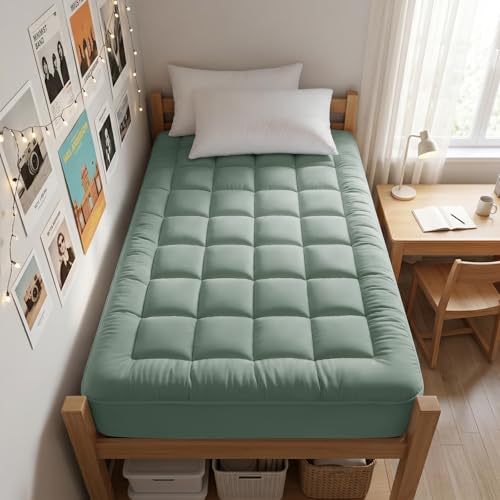 Image of EASELAND Twin XL Mattress Pad Cotton Pillow Top Mattress Topper for Dorm | College Dorm Mattress Cover Cooling 8-21 inch Deep Pocket 39x80 Inches Pale Aqua,Boxing Quilted & Machine Washable