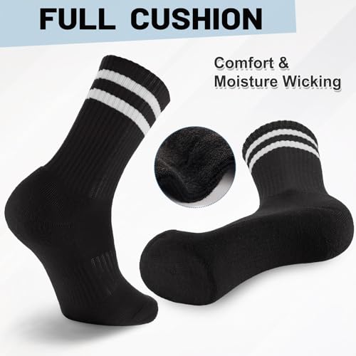 Image of Ultrafun 5 Pairs Striped Crew Socks Cotton Cushioned Athletic Sports Running Socks for Men Women Teens