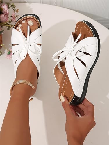 Womens Orthopedic Sandals Wide Width Comfortable Insole Vamp Bowknot Crossbands Women's Wedge Sandals Open Toe Fishmouth Hollow Out Wedge Slippers Low Heel Beach Trendy Wedding Going Out Slippers3