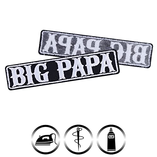 Big Papa - Embroidered Iron On Word Patches For Motorcycle Bikers, Riders, Rockers | Sew On Or Iron On Bikers Applique Patches For Backpacks, Jeans, Jackets, Vest, Motorcycle Case 3.54X0.78 In #TOP1