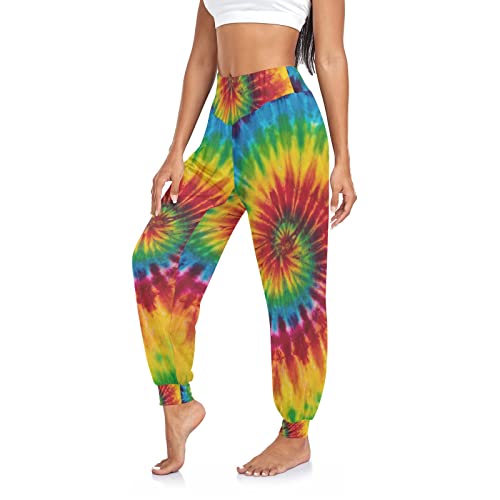 Aflyko Tie Dye Swirl Rainbow Dance Pants Boho Trousers Yoga Sweatpants Breathable Lounge Pants M