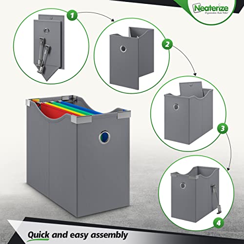 Neaterize Hanging File Organizer Boxes For Home Or Office Storage. Desktop Filing Box Is Constructed Of Heavy-Duty Mdf Wood With Fabric. (Grey) #TOP3