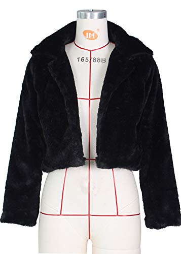 Nihsatin Womens Solid Cropped Long Sleeve Shaggy Jacket Lapel Faux Fur Coat Outwear Warm Winter #TOP3