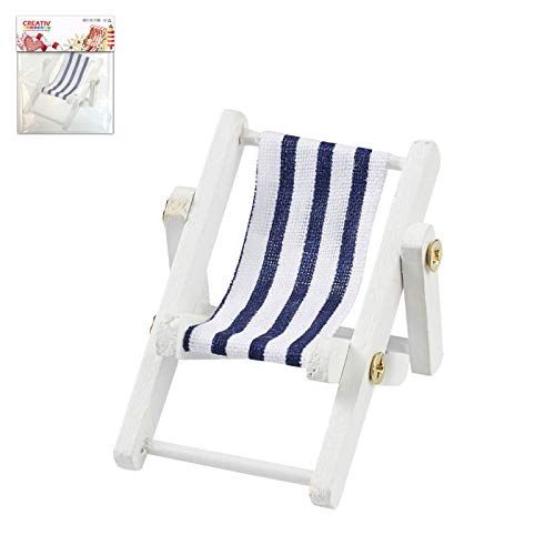 CREATIV DISCOUNT Mini Liegestuhl blau-weiß aus Holz, 5x3,5cm