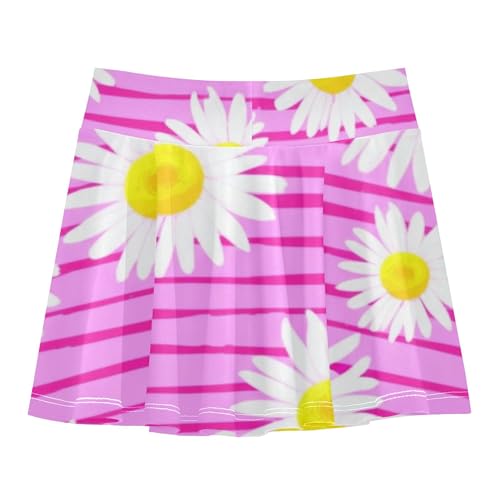 Joisal Cute Comfy Girls Skorts Athletic Shorts Toddler Tennis Skirts Pleated White Daisies Pink Horizontal 4t2