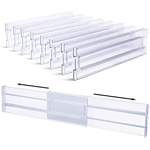 Vtopmart 8 Pack Drawer Dividers, 3.2" High Expandable from 12.5-21.7" Adjustable Drawer Organisers,Clear Plastic Drawers Separators for Clothing, Kitchen Utensils and Office Storage Cover