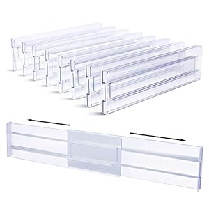 Drawer Dividers Organizers 8 Pack, Vtopmart Adjustable 3.2″ High Expandable from 12.2-21.4″ Kitchen Drawer Organizer, Clear Plastic Drawers Separators for Clothing, Kitchen Utensils and Office Storage