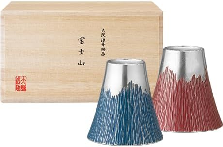 Osakasuzuki Guinomi, Pure Tin, Japanese Sake Ceremony, Handmade Sake Cup, Gift, Recommended for 30s and 40s, Mt. Fuji Blue Fug-b