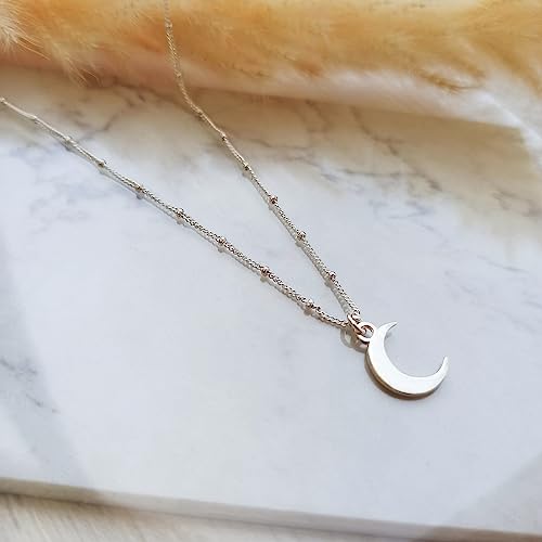 Sterling Silver Moon Necklace for Women - Crescent Pendnat on a Minimal Satellite Chain - Length 16" + 2" Extender (sterling silver)3