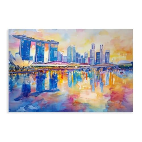 Impression sur toile Singapour 50x75 cm pour décoration de salon
