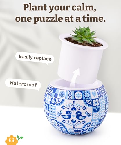 Image of PieceRelax 3D Puzzle Planter 80 Pieces - Flower Pot - Danish Folklore Style, for Mom, Home Decor Flower Pots for Indoor Cactus, Succulents Pots [K1117]