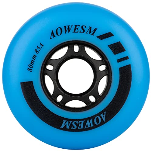 Aowesm Inline Skate Wheeis 85A Outdoor Inline Roller Hockey Skates Replacement Wheels For Adjustable Blades Roller Skates, 72Mm/76Mm/80Mm Sizes, Black/Blue/Red Colors, 8-Pack (Blue, 80Mm Diameter) #TOP2