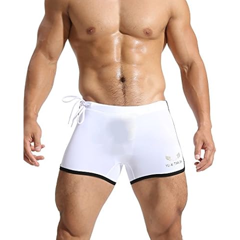 BRAVE PERSON Elastic Fitness Pants Fashion Swimming Trunks Beach Pants Running Shorts Bj1010 (XL, 221 White) Cover