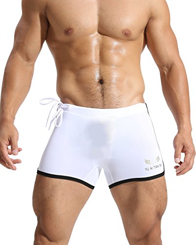 BRAVE PERSON Elastic Fitness Pants Fashion Swimming Trunks Beach Pants Running Shorts Bj1010 (S, 221 White)