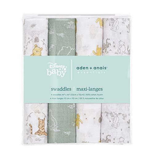 Image of aden + anais Disney Swaddle Blanket | Boutique Muslin Blankets for Girls & Boys | Baby Receiving Swaddles | Ideal Newborn & Infant Swaddling Set | Perfect Shower Gifts, 4 Pack, Winnie The Pooh
