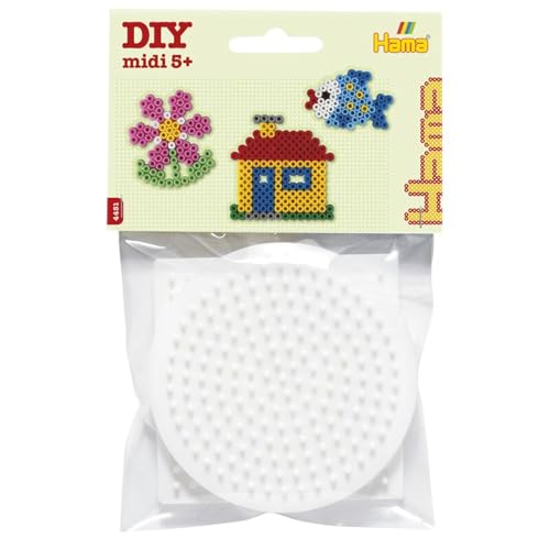 Hama Perlen 4451 Kleine Stiftplatten 3er Set für Midi Bügelperlen mit Durchmesser 5 mm, Motive Quadrat, Sechseck und Stern in weiß, kreativer Bastelspaß für Groß und Klein